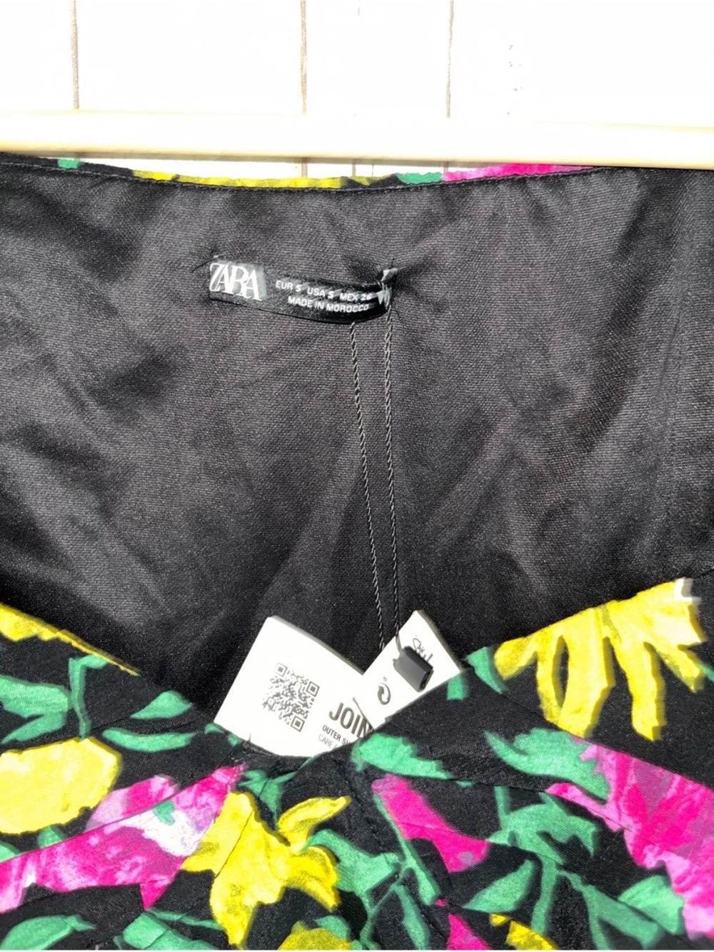 Zara Floral Ruched Sweetheart Neck Long Sleeve Crop Top Black M NWT - Picture 6 of 7